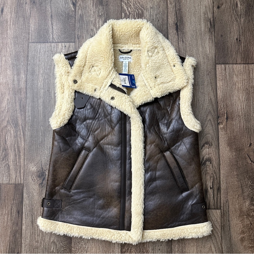 Arizona Jean Co Leather Imitation Soft Vest Faux Fur Women’s Size XS Brown